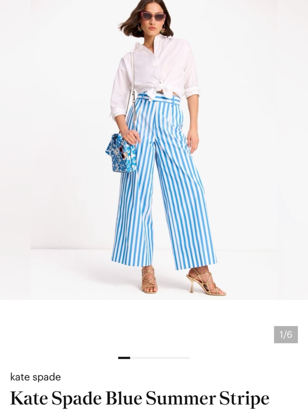 kate spade Blue and White Vertical Stripe Wide-Leg Pants